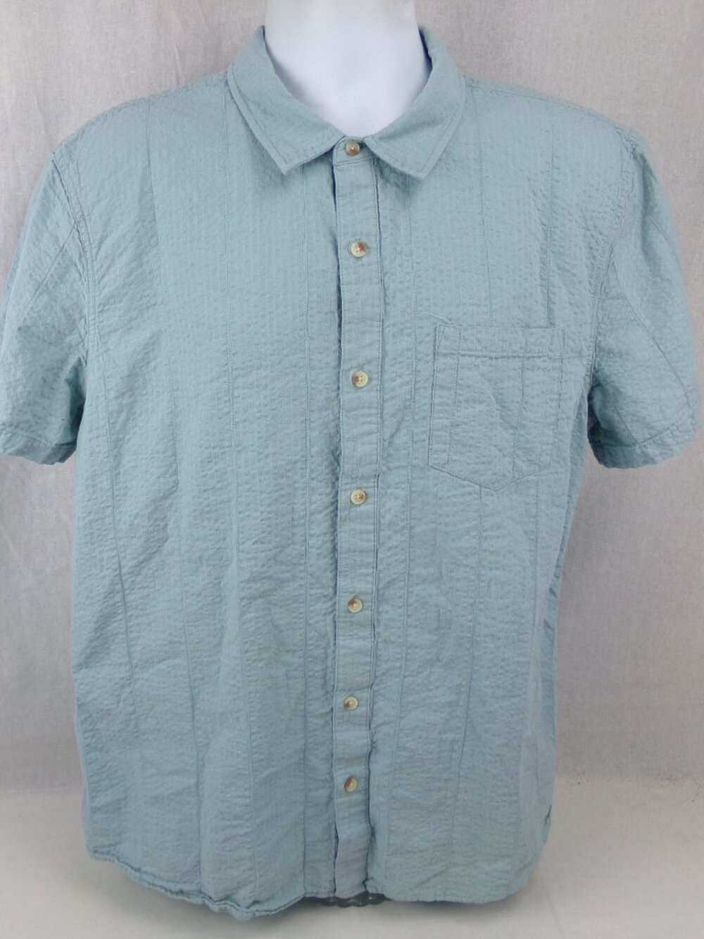 Marine Layer Seersucker Classic Shirt Large Green Button Up Pocket Lightweight
